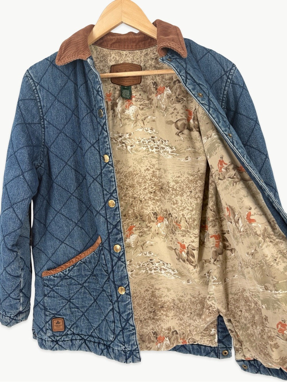 Vintage LRL Ralph Lauren Quilted Denim Chore Barn Jacket Size Small 90s Corduroy - Picture 11 of 16